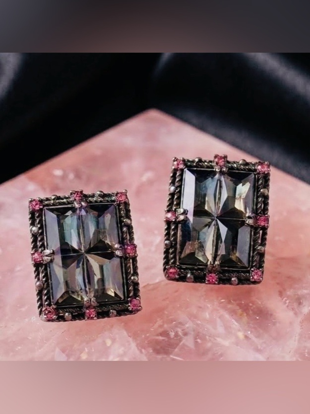 Sarah Coventry 1950’s “Midnight Magic” Clip On Glass Rhinestone Earrings by D&E